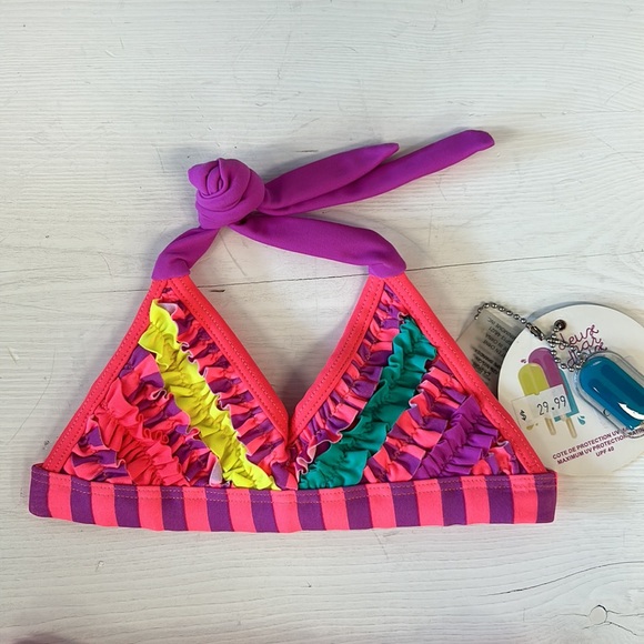 NWT deux par deux Vivid Pink Ribbon Triangle Bikini - Picture 2 of 7